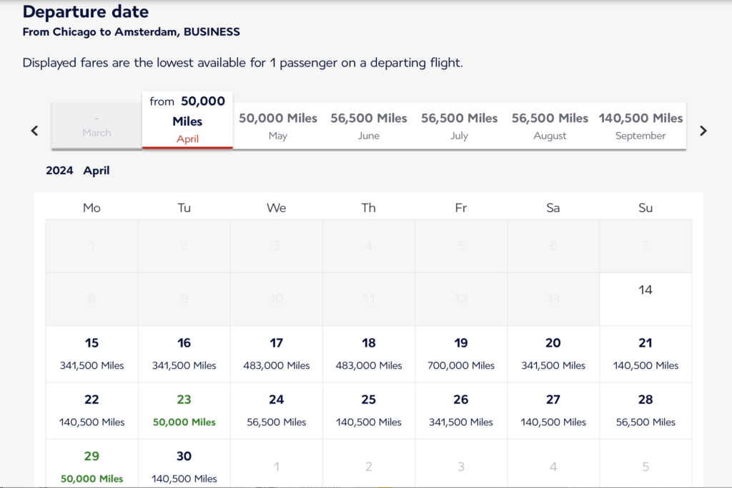 Air France redemptions to Amsterdam from Chicago